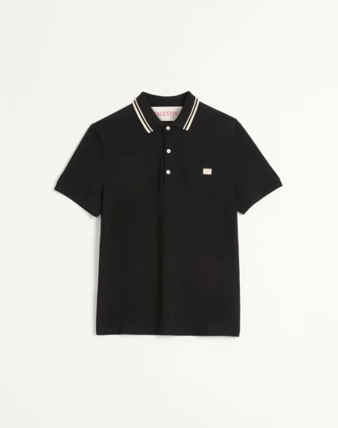 Baumwoll-Piqué-Poloshirt mit Vlogo-Patch Baumwoll-Piqué-Poloshirt mit Vlogo-Patch