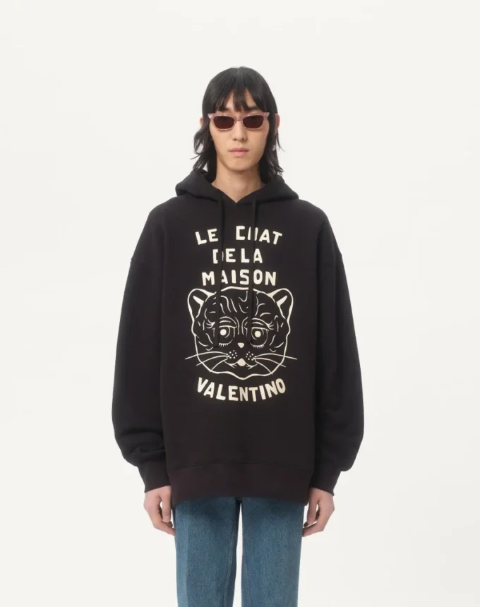 Baumwoll-Sweatshirt mit Le Chat De La Maison-Aufnäher Baumwoll-Sweatshirt mit Le Chat De La Maison-Aufnäher