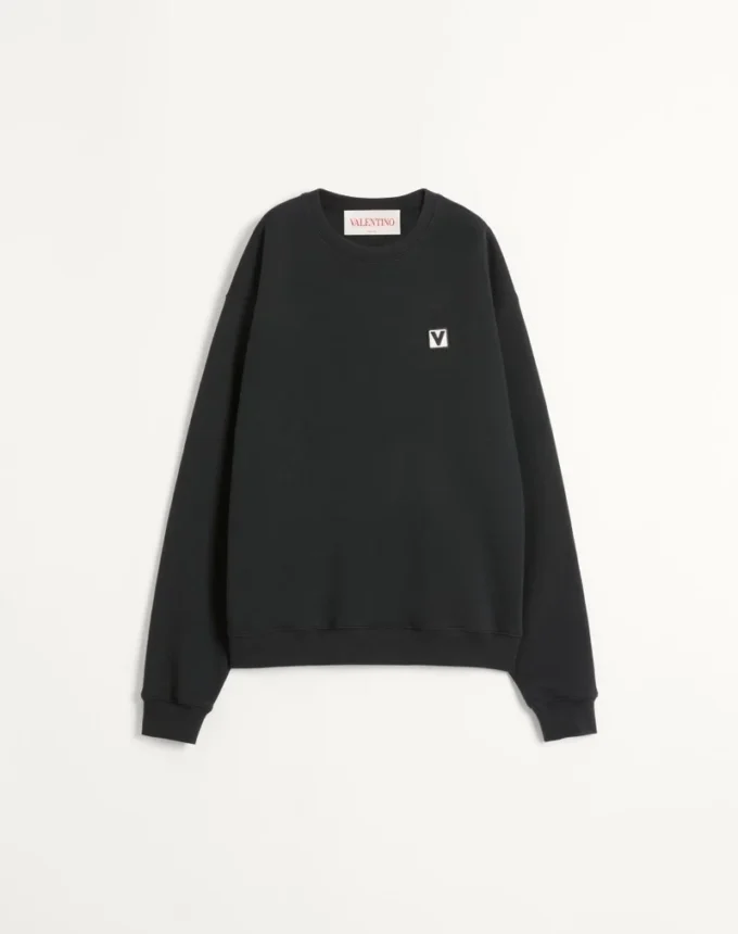 Baumwoll-Sweatshirt mit Rundhalsausschnitt und Chez Valentino-Aufnäher Baumwoll-Sweatshirt mit Rundhalsausschnitt und Chez Valentino-Aufnäher