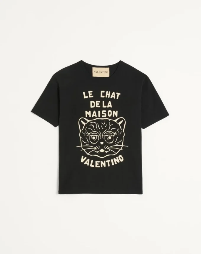 Baumwoll-T-Shirt mit Le Chat De La Maison-Print Baumwoll-T-Shirt mit Le Chat De La Maison-Print