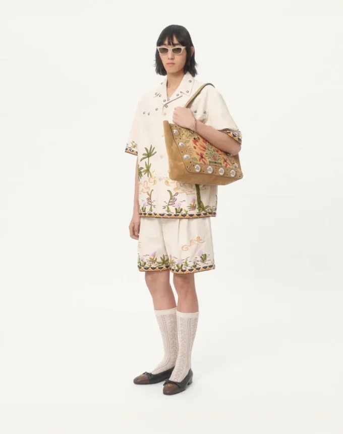 Bermudashorts aus Baumwollcanvas mit Blumenstickerei und Jacquardbesatz Bermudashorts aus Baumwollcanvas mit Blumenstickerei und Jacquardbesatz