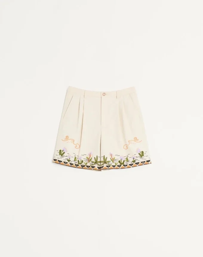 Bermudashorts aus Baumwollcanvas mit Blumenstickerei und Jacquardbesatz Bermudashorts aus Baumwollcanvas mit Blumenstickerei und Jacquardbesatz