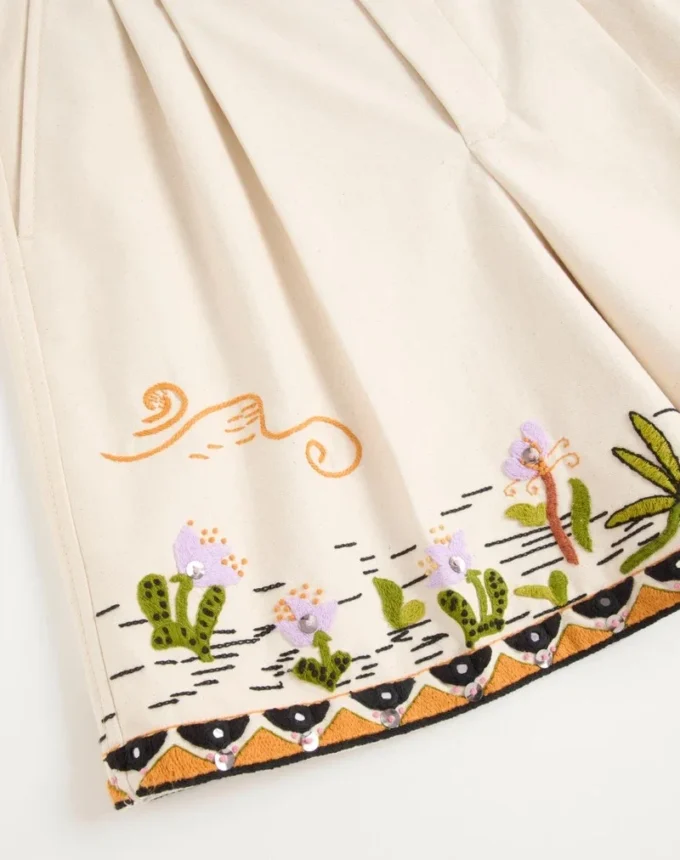 Bermudashorts aus Baumwollcanvas mit Blumenstickerei und Jacquardbesatz Bermudashorts aus Baumwollcanvas mit Blumenstickerei und Jacquardbesatz