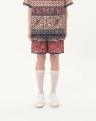 Bermudashorts aus Baumwollmusselin mit Voyage Imaginaire-Print und Passementerie-Besatz