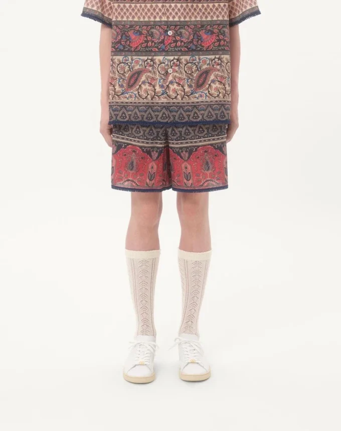 Bermudashorts aus Baumwollmusselin mit Voyage Imaginaire-Print und Passementerie-Besatz Bermudashorts aus Baumwollmusselin mit Voyage Imaginaire-Print und Passementerie-Besatz