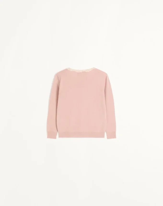 Bestickte Strickjacke mit Spitzeneinsätzen Bestickte Strickjacke mit Spitzeneinsätzen