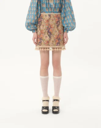 Bestickter Rock aus Piqué mit Paisley-Print „Voyage Imaginaire“