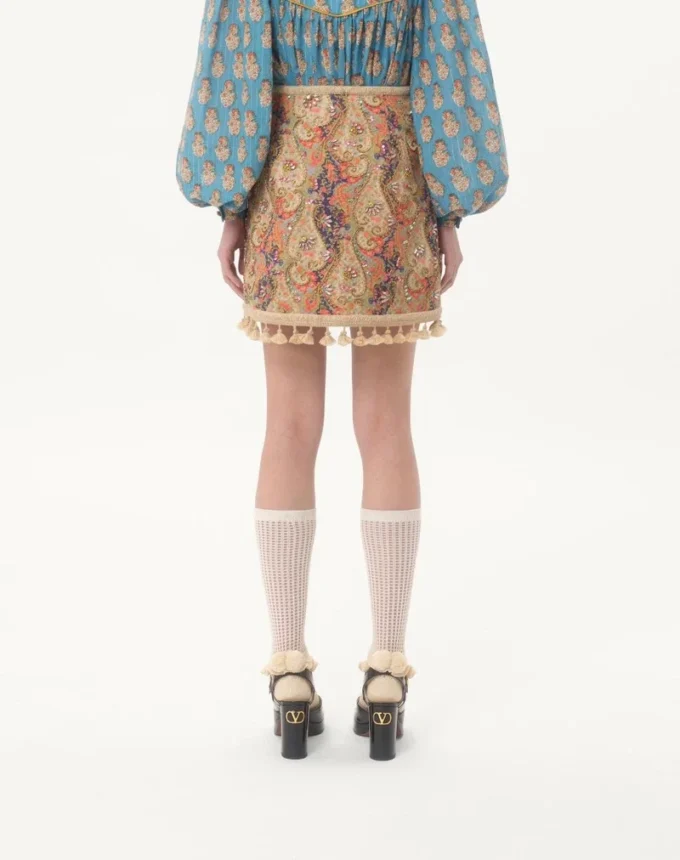 Bestickter Rock aus Piqué mit Paisley-Print „Voyage Imaginaire“ Bestickter Rock aus Piqué mit Paisley-Print „Voyage Imaginaire“