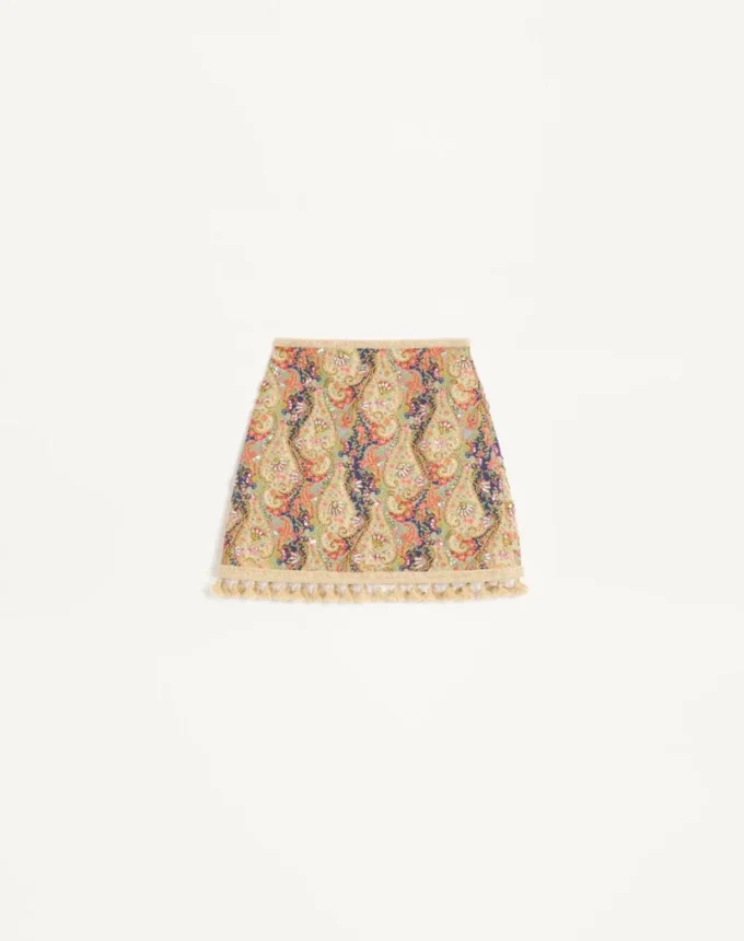 Bestickter Rock aus Piqué mit Paisley-Print „Voyage Imaginaire“ Bestickter Rock aus Piqué mit Paisley-Print „Voyage Imaginaire“
