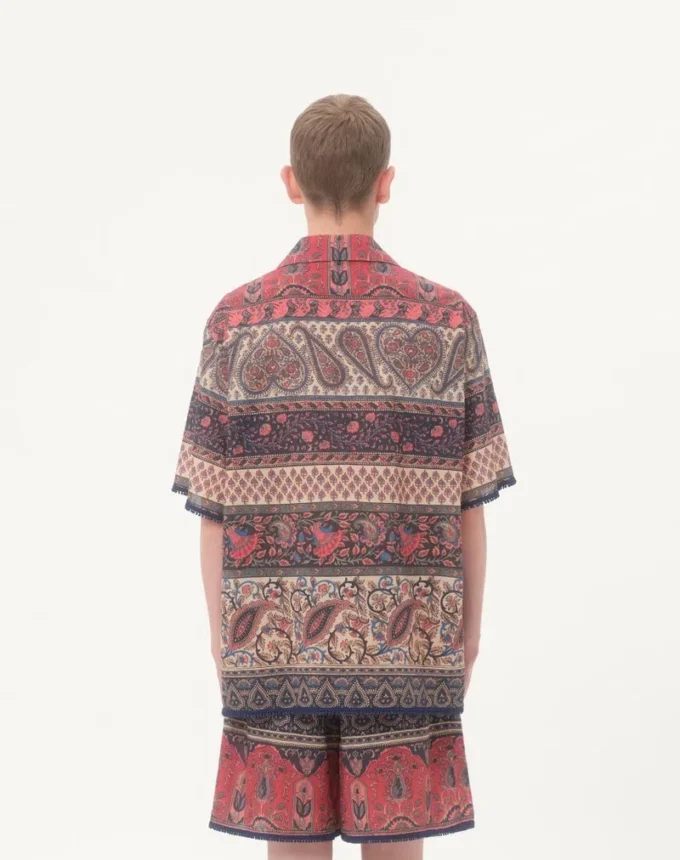 Bowlinghemd aus Baumwollmusselin mit Voyage Imaginaire-Print und Passementerie-Verzierungen Bowlinghemd aus Baumwollmusselin mit Voyage Imaginaire-Print und Passementerie-Verzierungen