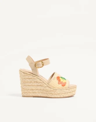 Bribri Raffia-Keilabsatzsandale mit Blumenstickerei 115 mm