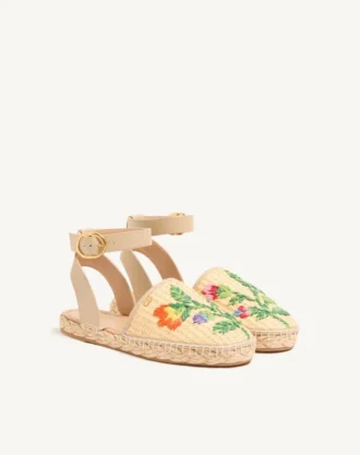 Bribri Raffia-Sandale mit Blumenstickerei
