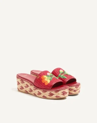 Bribri Raffia Wedge Slide mit Blumenstickerei 65 mm