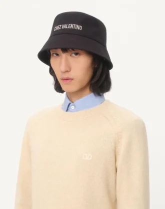 Chez Valentino Baumwoll-Bucket-Hat mit Stickerei