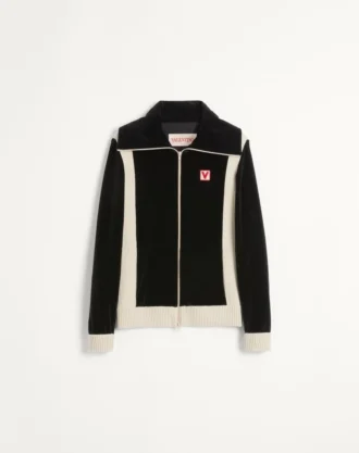 Chez Valentino Chenille-Sweatshirt mit Rollkragen, Reißverschluss und Aufnäher