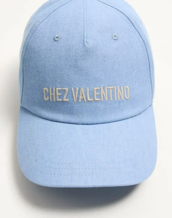 Chez Valentino Denim-Baseballkappe mit Stickerei
