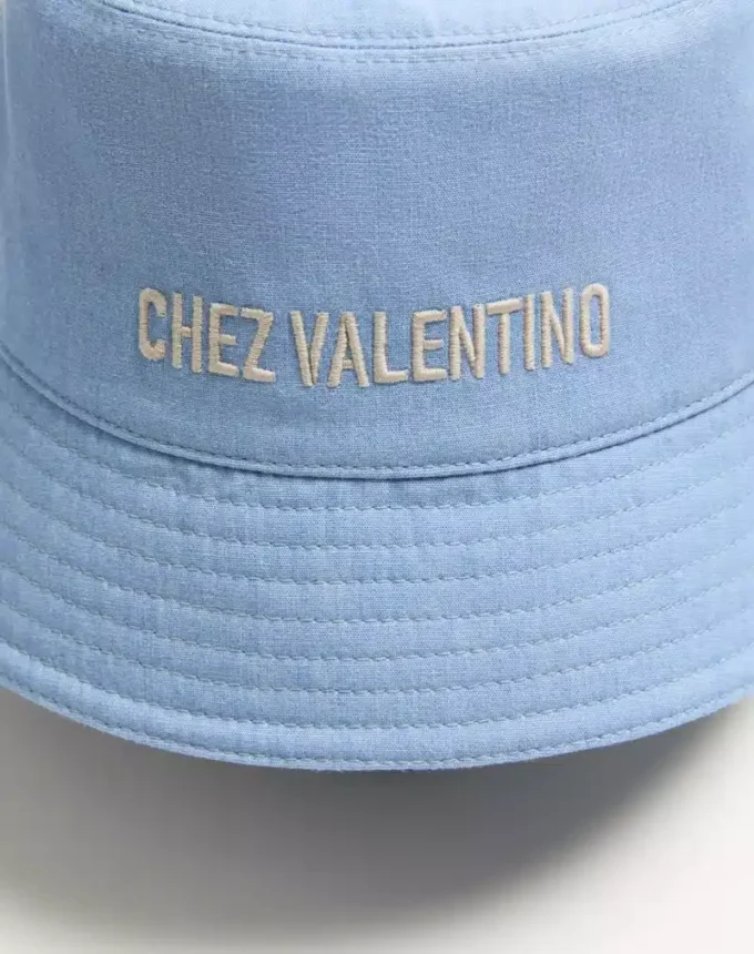 Chez Valentino Denim-Bucket-Hat mit Stickerei