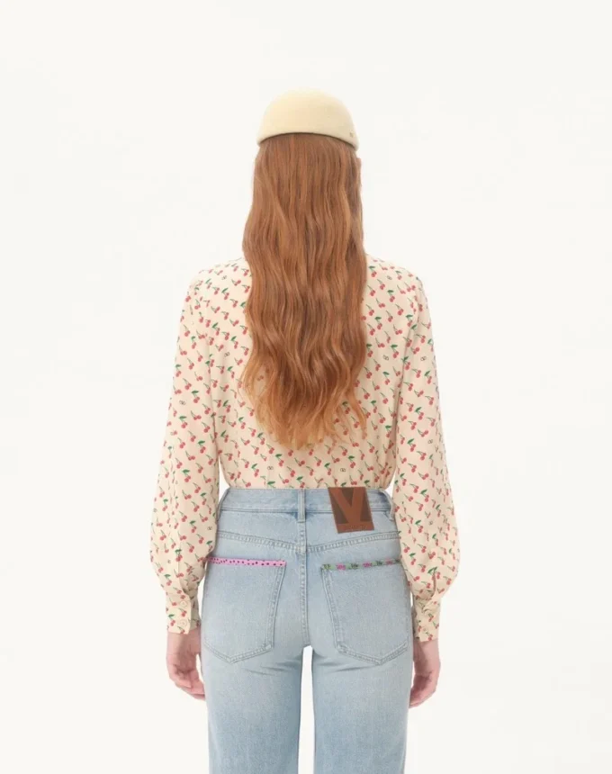 Crepe De Chine-Hemd mit Cherryfic-Print Crepe De Chine-Hemd mit Cherryfic-Print