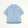 Denim-Bowlinghemd mit floralem Printbesatz Denim-Bowlinghemd mit floralem Printbesatz
