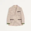 Einreihige Baumwolljacke mit Karomuster und bedruckten Kanten Einreihige Baumwolljacke mit Karomuster und bedruckten Kanten