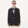 Einreihige Jacke aus Wolle und Baumwolle mit Jacquard-Besatz Einreihige Jacke aus Wolle und Baumwolle mit Jacquard-Besatz