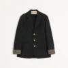 Einreihige Jacke aus Wolle und Baumwolle mit Jacquard-Besatz Einreihige Jacke aus Wolle und Baumwolle mit Jacquard-Besatz