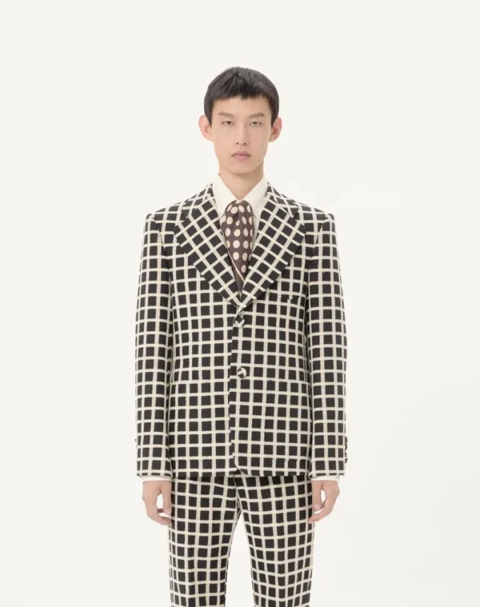 Einreihige Jacke aus Wollmischung mit Karomuster Einreihige Jacke aus Wollmischung mit Karomuster