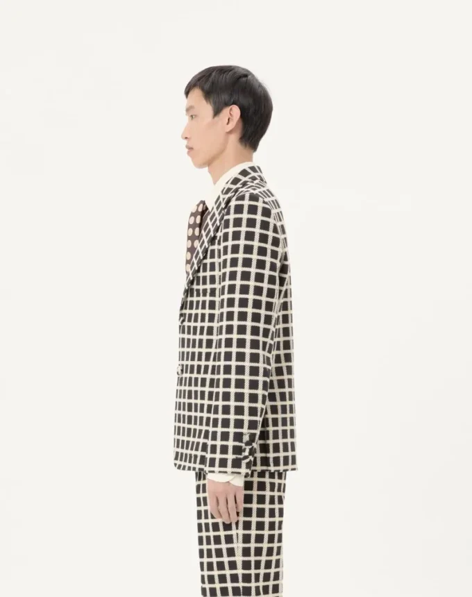 Einreihige Jacke aus Wollmischung mit Karomuster Einreihige Jacke aus Wollmischung mit Karomuster
