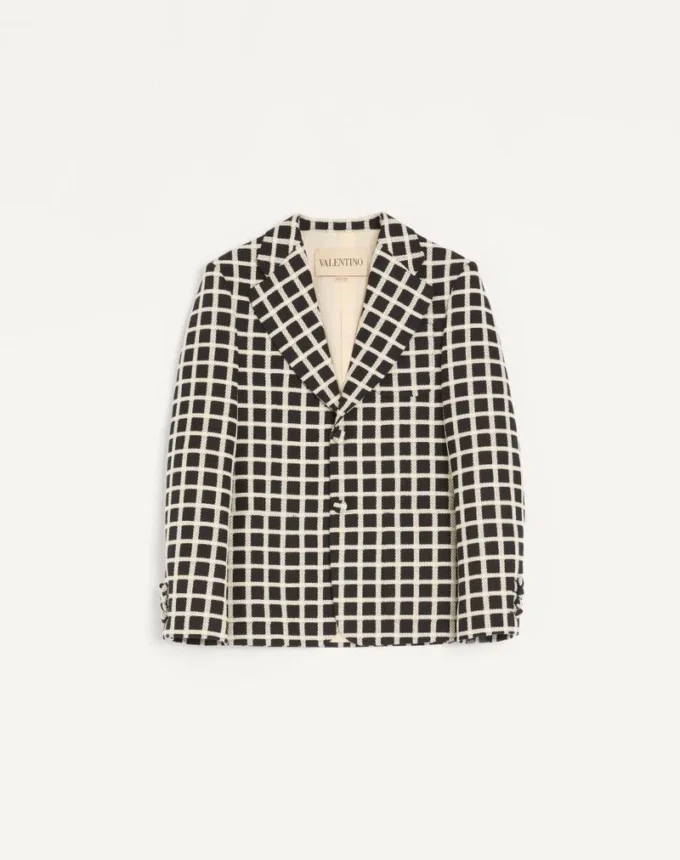 Einreihige Jacke aus Wollmischung mit Karomuster Einreihige Jacke aus Wollmischung mit Karomuster