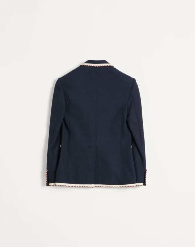 Einreihige Jersey-Baumwolljacke mit Torchon-Paspelierung Einreihige Jersey-Baumwolljacke mit Torchon-Paspelierung