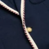 Einreihige Jersey-Baumwolljacke mit Torchon-Paspelierung Einreihige Jersey-Baumwolljacke mit Torchon-Paspelierung