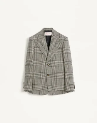 Einreihige Wolljacke mit Karomuster auf Hahnentritt