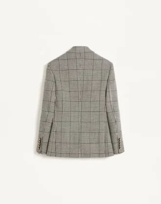 Einreihige Wolljacke mit Karomuster auf Hahnentritt