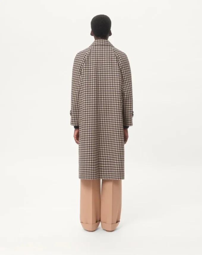 Einreihiger Mantel aus Baumwolle und Wolle mit Vichy-Muster Einreihiger Mantel aus Baumwolle und Wolle mit Vichy-Muster