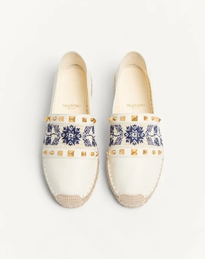 Espadrilles aus Nappaleder mit Traubenstickerei 20 mm Espadrilles aus Nappaleder mit Traubenstickerei 20 mm