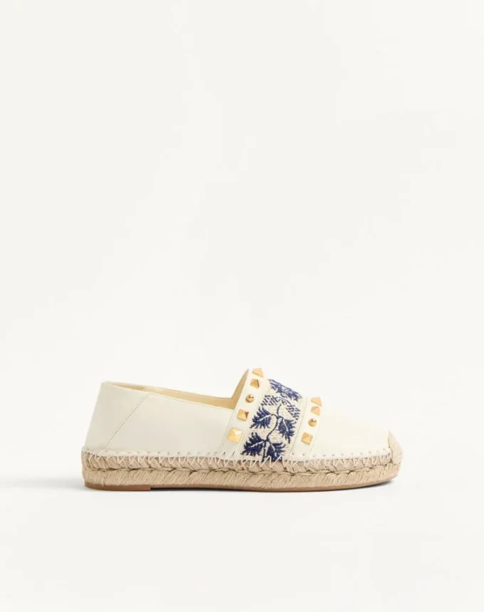 Espadrilles aus Nappaleder mit Traubenstickerei 20 mm Espadrilles aus Nappaleder mit Traubenstickerei 20 mm