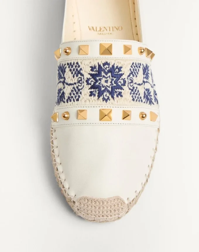 Espadrilles aus Nappaleder mit Traubenstickerei 20 mm Espadrilles aus Nappaleder mit Traubenstickerei 20 mm