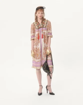 Georgette-Lurex-Kleid mit Voyage Imaginaire-Print