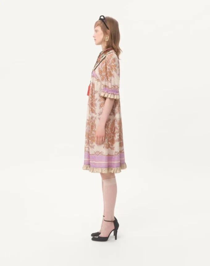 Georgette-Lurex-Kleid mit Voyage Imaginaire-Print Georgette-Lurex-Kleid mit Voyage Imaginaire-Print