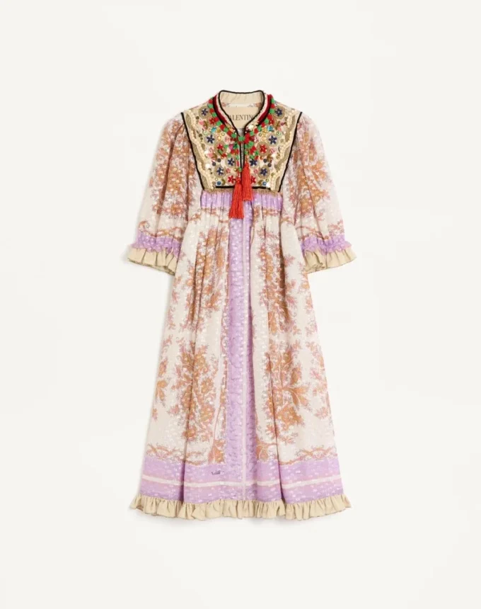 Georgette-Lurex-Kleid mit Voyage Imaginaire-Print Georgette-Lurex-Kleid mit Voyage Imaginaire-Print