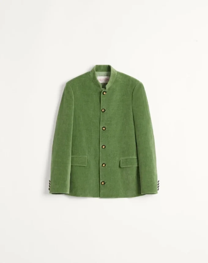 Jacke aus Baumwollsamt und gewaschenem Leinen mit Stehkragen Jacke aus Baumwollsamt und gewaschenem Leinen mit Stehkragen