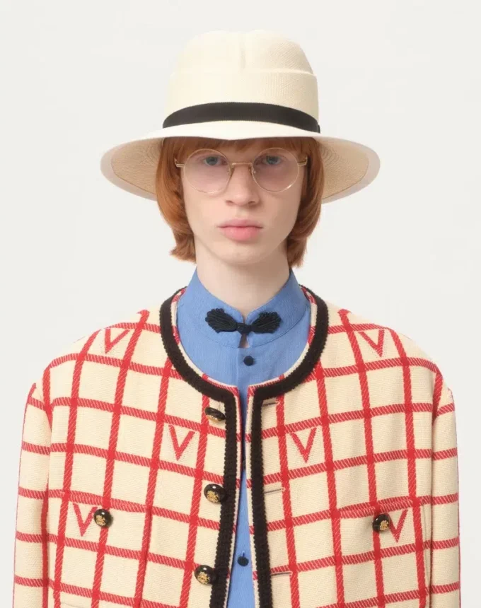 Jacke aus Wollmischung mit V-Karomuster Jacke aus Wollmischung mit V-Karomuster