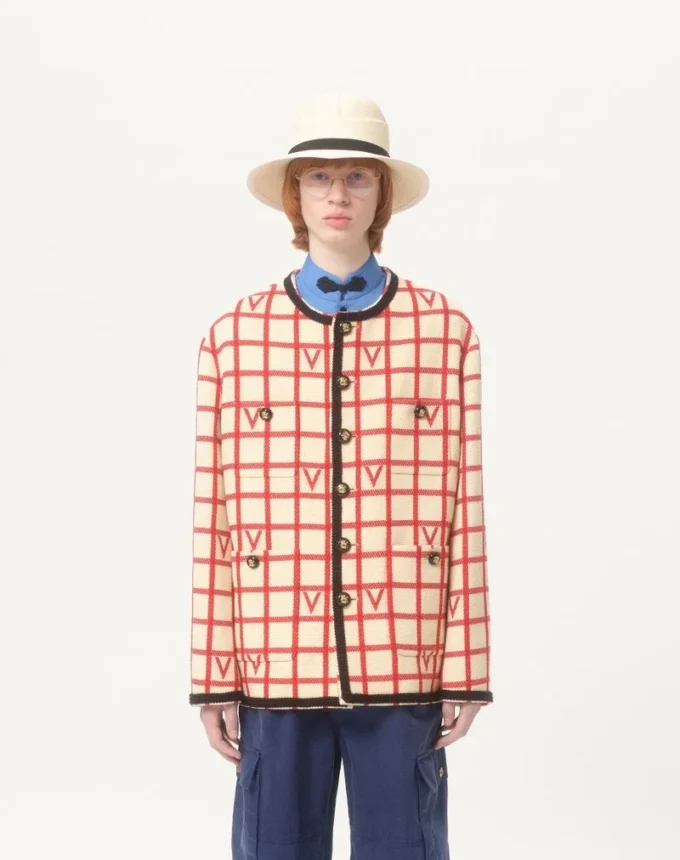 Jacke aus Wollmischung mit V-Karomuster Jacke aus Wollmischung mit V-Karomuster