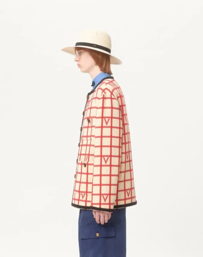 Jacke aus Wollmischung mit V-Karomuster Jacke aus Wollmischung mit V-Karomuster