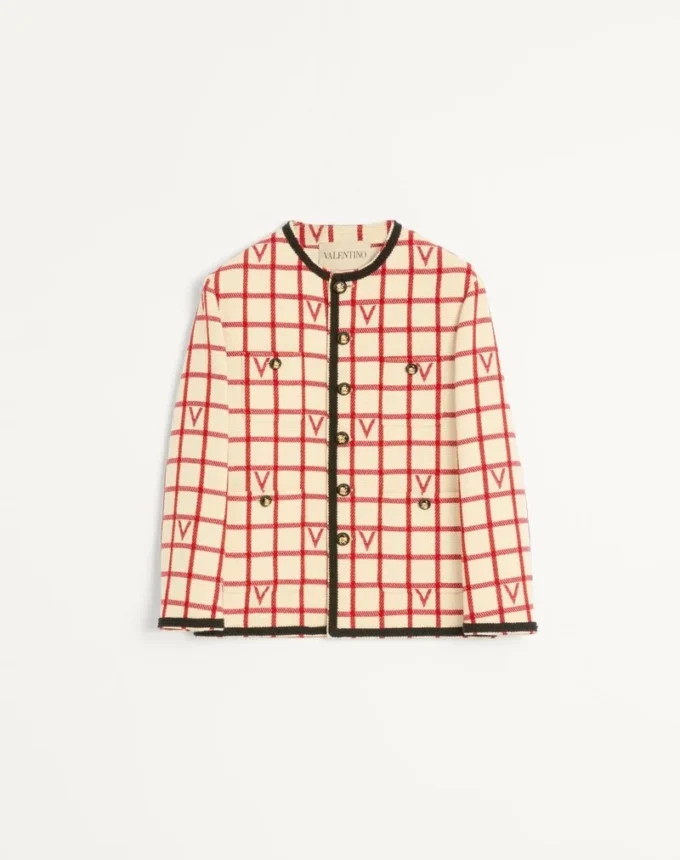Jacke aus Wollmischung mit V-Karomuster Jacke aus Wollmischung mit V-Karomuster