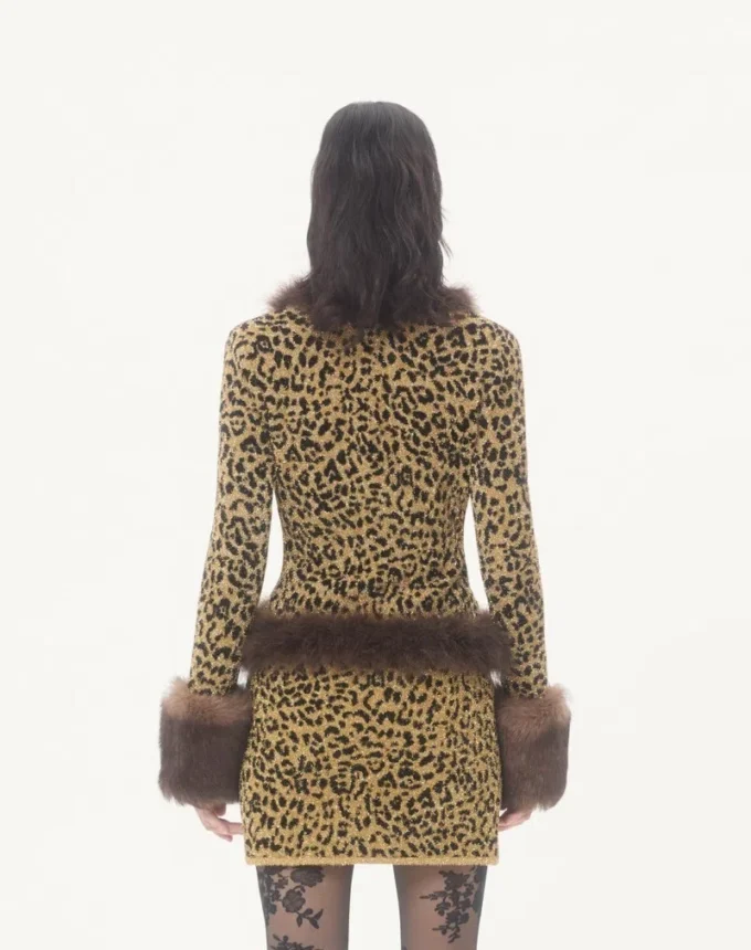 Jacquard-Strickjacke mit Animal-Print und Lurex Jacquard-Strickjacke mit Animal-Print und Lurex
