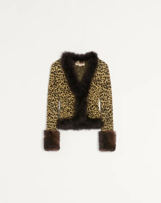 Jacquard-Strickjacke mit Animal-Print und Lurex Jacquard-Strickjacke mit Animal-Print und Lurex