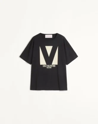 Jersey-Baumwoll-T-Shirt mit Chez Valentino-Print