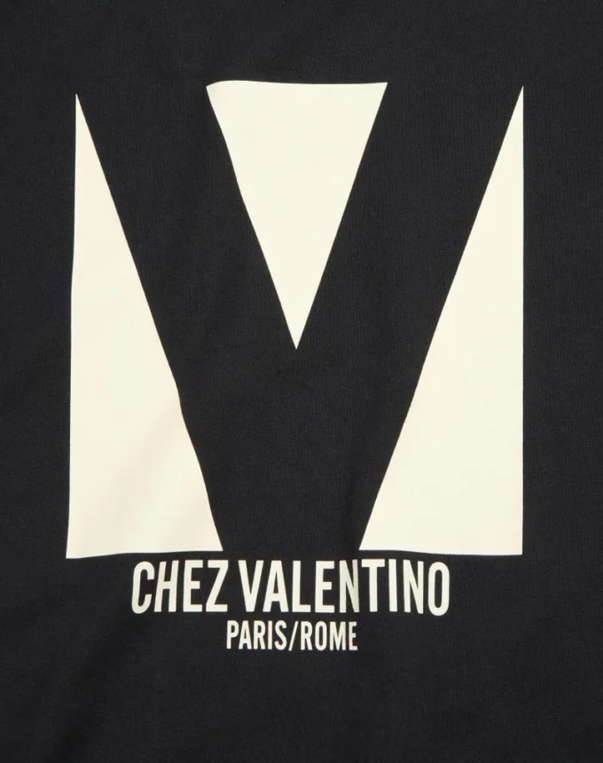 Jersey-Baumwoll-T-Shirt mit Chez Valentino-Print Jersey-Baumwoll-T-Shirt mit Chez Valentino-Print