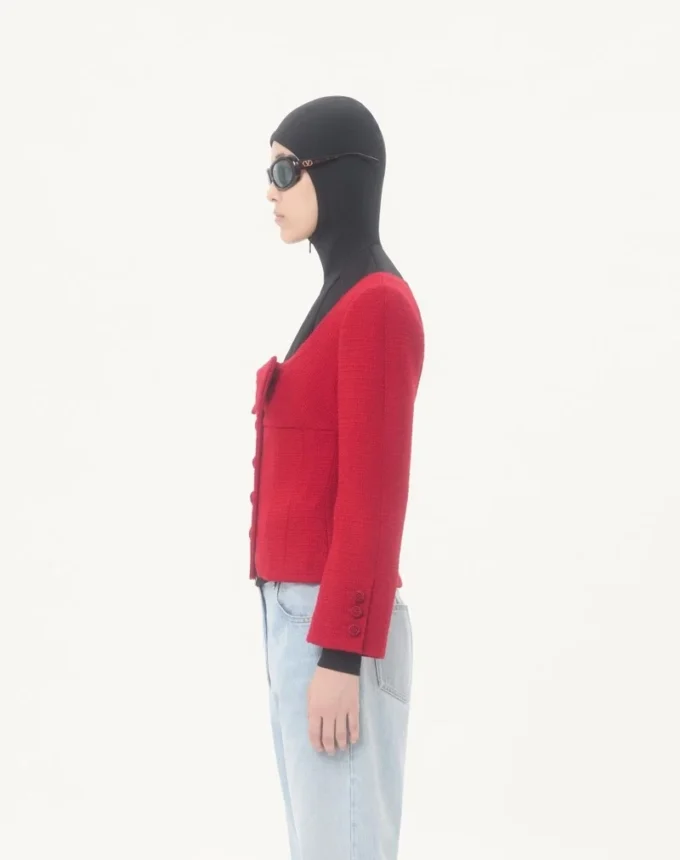 Kurze Jacke aus einfarbigem Wolltweed Kurze Jacke aus einfarbigem Wolltweed